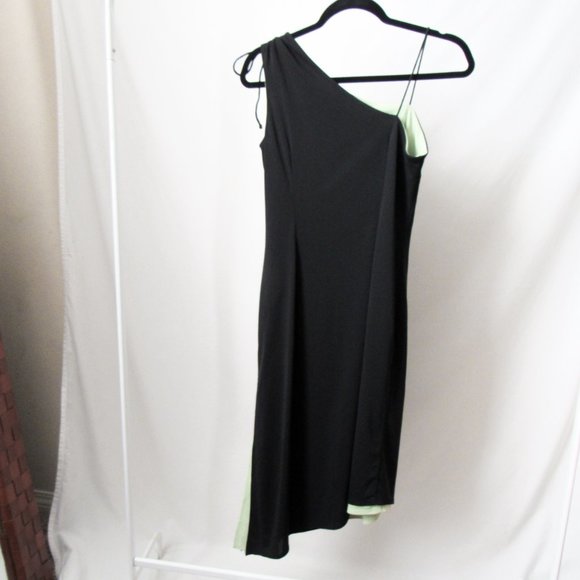 Sexy Vtg 90s Express One Shoulder Style Little Black Dress Midi Side Slit- 5/6. - Picture 9 of 10